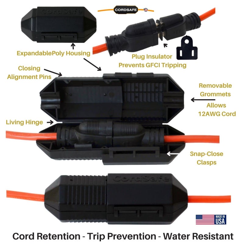 CordSafe Outdoor Extension Cord Protector â€“ Weather-Resistant Snap-Lock Cover for Christmas Lighting Plug Connections â€“ Rugged UV-Resistant Plastic Plug Protection, 3-Pack, Made in USA - Image 2